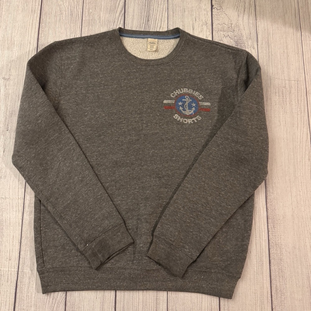 Chubbies Sweatshirt Small Gray Anchor Logo Fleece Crewneck Pullover USA